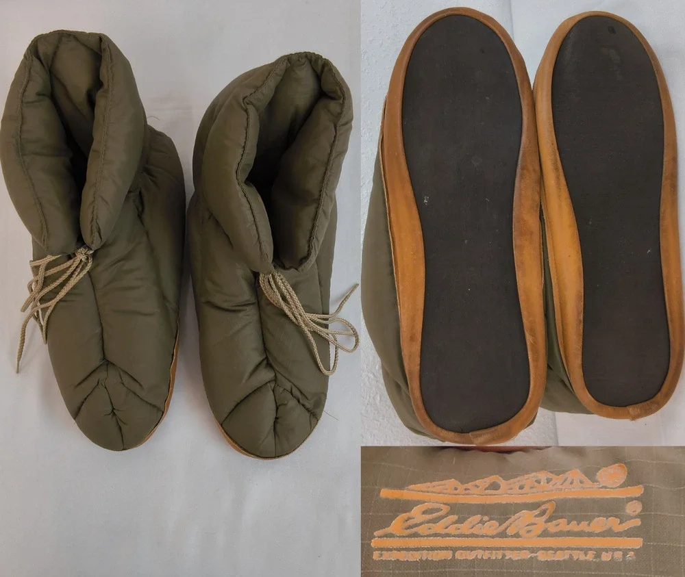 Eddie Bauer Goose Down Puffy Camp Slippers Men's XL Green Indoor/Outdoor #W5444